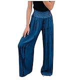 DressLksnf Baggy Hose Frauen LäSsige Elastische High-Waist Pocket Printed Wide Leg Pants Freizeithosen Damen-Bermuda Hose Weite Bein Elegant Schlag Hosen Gummibund Damen Mit Taschen Jogging H