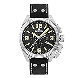 TW Steel New Canteen Mens 46mm Quarzuhr mit schwarzem Zifferblatt, schwarzem Lederarmband und Datumskalender TW1011