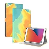 LMFULM® Hülle für Apple iPad Air/Air2 / iPad 9.7 2017-2018 (9,7 Zoll) PU Lederhülle Tasche Smart Case mit Auto Schlaf/Wach Cover Ständer Schutzhülle Flip Cover Aquarell Muster Gelb