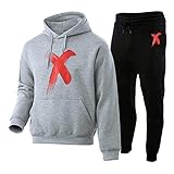 Herren Sportanzug Set Trainingsanzug Jogginganzug für Männer Freizeitanzug Sportanzug Jogginghose Langarm Sweatshirt Lose Oberteile Hose für Gym Druck Sportbekleidung Grau Tracksuit mit Kapuze H