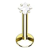 Piercing Stab Stecker Lippenpiercing Ohrpiercing Labret Lippe Ohr Tragus Helix Platte mit Kristall Glitzer Strass Stein Klein Quadrat Gold 8