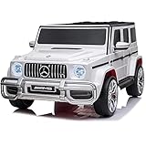 Elektrisches Kinderauto Elektroauto XXL Mercedes Benz G63 Platinum - Lizensiert - Allrad mit 4x24V/200W Zweisitzer Fernbedienung Eva-Reifen Ledersitz (Weiss)