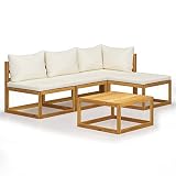 MUSEVANE 5-TLG. Garten-Lounge-Set mit Auflagen Creme Massivholz Ak