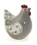 Deko Figur Henne sitzend 14 cm, aus Keramik taupe grau-braun rot Landhaus Stil, Dekofigur Huhn Hühner für Frühling Sommer Ostern Osterdek