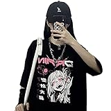 HongYa Vintage Anime Cartoon T-Shirt Frauen Tiktok Kleidung Gothic T-Shirt Streetwear Print Loose Tops Korean Summer Schwarz T-S