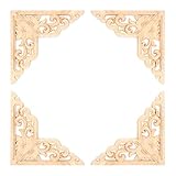 Oumefar 4PCS Corner Onlay Applique Holzschnitzerei Unlackiertes Holz Applique Dekorative Blumenplatte für Hotel Büromöbel Dekoration Tü
