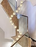 Multi Lichter Wendeltreppe Kronleuchter Glaskugeln Bar Restaurant Kreative Persönlichkeit Veranda Gang Lichter Einfache Moderne Pendelleuchte Lange Kronleuchter (Farbe : Warmes Licht-16 balls)