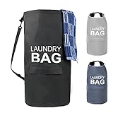 Ansamly Wäschesack mit verstellbaren Schultergurten und Netztasche, tragbar, strapazierfähig, 71 l, Wäschekorb für Uni, Reisen, Waschmaschine, Wohnung, Schw