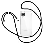 XTCASE Handykette für Samsung Galaxy A22 4G Hülle, Smartphone Necklace Handyhülle mit Band Transparent Schutzhülle Stossfest - Schnur mit Case zum Umhängen in Schw