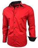 Baxboy Herren-Hemd Slim-Fit Bügelleicht Für Anzug, Business, Hochzeit, Freizeit - Langarm Hemden für Männer Langarmhemd R-44, Farbe:Rot, Größe:XL