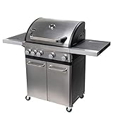 ACTIVA 4 Brenner Gasgrill 'Silver Star 500' Grillwagen mit 800 Grad Infrarot Seitenbrenner, Gussrost, Deckelthermometer und zusätzlicher Ablag