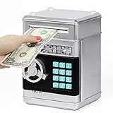 Highttoy Spardose für Kinder 3-12 Jahren,Kinder Tresor Elektronisch Spardosen mit Code Kinder Safe Sparschwein ATM Münzen Geldbank Geld Sicher Spardose für Kinder Geburtstagsgeschenke Silb