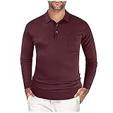 Sweaters for Men Button Lapel Sweater Warm Pullover Casual Slim Knitted Sweater with Pocket (Wine, XL)