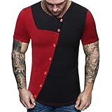 FUQUAN Herren T-Shirt Kurzarm Shirt Ausschnitt Herren Kurzarm T-Shirt Männer Nehmen Kurzarm-T-Shirt Diagonal Knopf Polo-Shirts Pullover Slim Fit Summer Herren Kurzarm T-Shirt, Mit,