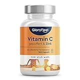 Vitamin C Hochdosiert 1000mg + 20mg Zink - Pflanzlich fermentiert & gepuffert (pH-neutral, säurefrei, magenschonend) - 365 Kapseln - Laborgeprüft, vegan ohne Zusätze in Deutschland herg