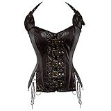 Grebrafan Neckholder Leder Corsage Top Korsett Gothic Steampunk Dessous Übergrößen (EUR(36-38) L, Braun)