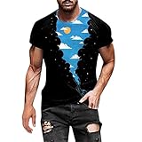 T-Shirt Herren Frühling Bedruckt Kurzarm Rundhals Casual Top Bluse (4XL,Blau-9)