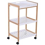 HOMCOM Küchenrollwagen Küchenwagen rollbar Küchentrolley Servierwagen abnehmbares Tablett Bambus + MDF Weiß + Natur 46 x 35 x 74,5