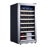 Kalamera Klein Weinkühlschrank,86 Liter,28 Weinflaschen,Touch-Bedienfeld getränkekühlschrank mit glastür,Abschließbar,5-18°C Kühlzone,Abnehmbar Holzauflagen,KRC-86FCSS-W