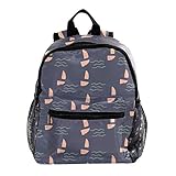 Rucksack für Mädchen Kinder Schultasche Kinder Büchertasche Frauen Casual Tagesrucksack Bright Floral Boote und Wellen 25.4x10x30 CM/10x4x12