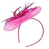 Amosfun Fascinator Hut Elegante Blume Feder Net Mesh Derby Tee Party Hüte Headwear Elegante Cocktail Hochzeit Stirnbänder für Frauen Mädchen Rosy