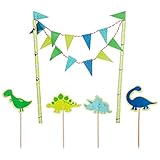 Tortendeko Dinosaurier Kuchendeko Geburtstag Junge, Blau Tortenaufleger Wimpelkette Girlande Dino Cupcake Topper Tortenstecker Tortenaufsatz Zahnstocher für Baby Kinder Jungen Jungs Party Dek