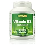 Vitamin B2 (Riboflavin), 250 mg, hochdosiert, 180 Vegi-Kapseln – für Energie und starke Nerven. Wichtiger Beauty-Faktor für die Haut. OHNE künstliche Zusätze. Ohne Gentechnik. Veg