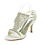 LJKD Pumps Sandalen Pumps Charakter Schuh High Heel Schuh Damen Brautjungfer Klassische Schuhe Kreuzriemen Satin Tanzschuhe,Ivory White,37