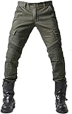 2022 Aramid Motorcycle Riding Jeans Motorbike Racing Pants with Protect Pads Equipment, Knee and Hip Armor Pads (XL, Green)