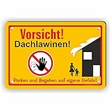 Fassbender-Druck SCHILDER - VORSICHT DACHLAWINEN Schild mit Bohrlöchern - vorgebohrtes Schild zum Markieren einer Gefahrenzone Privatweg / Begehen & Befahren auf eig. Gefahr (90x60cm Schild)