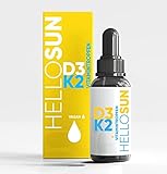 HelloSun Vitamin D3 + K2 Tropfen - 30 ml - 1000 ie Vitamin D3 + 20 mcg K2 pro Tropfen - hohe Bioverfügbarkeit - Laborgeprüft, hochdosiert, flüssig