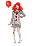 Smiffys 47564M Vintage Clown Lady Kostüm, Damen, Grau und Rot, M - UK Size 12-14