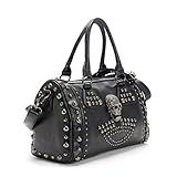 AlwaySky Womens Schädel Handtasche Grosse Kapazität Gothic Umhängetasche Beschlagene Doktor Handtasche, Schw