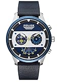 Police Unisex Erwachsene Analog Quarz Uhr mit Leder Armband PL15411JSTBL.03