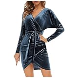 TTLOVE Winterkleid Damen Langarm Festlich Kleid Winter Damen Elegant Abendkleid Kurz Weihnachtskleid V Ausschnitt Partykleid Samtkleid Schlank Sexy Cocktailparty