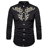 DOMBX Herren Hemd Langarm Stehkragen Button Down Jacquard Paisley Hemd Regular Fit Stickerei Freizeithemd Herbst Winter Männer Casual Shirt Baumwolle Langarmshirts Langarmhemd B