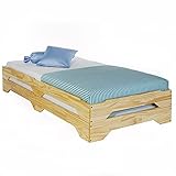 HUIJK Stapelbett Set Gästebett Stapelliege 90 x 200 cm Kiefer massiv Natur lack