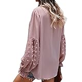 Oberteile Damen Chiffon Langarmshirt Splicing Jacquard Rüsche Manschette Hemden Tops Frauen V Ausschnitt Fest Elegant Bluse Tunika Shirts Dünner Bequem Frühling Winter Langarmshirts All-Match Top