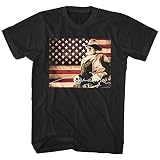 John Wayne Signature Stars & Stripes Men's T Shirt Legend Vintage American Flag Black L