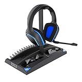 Esenlong Kühlständer, Lüfter für Playstation 4 PS4 / PS4 Pro / PS4 Slim, Dual Controller Ladestation und 17 Spiele-D