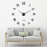 SOLEDI 3D Wanduhr Kleben DIY Wall Clock Uhr Wand Uhren Geeignet für Deko Wohnzimmer Küche Büro Schlafzimmer und Hotel Römische Zahlen Schw