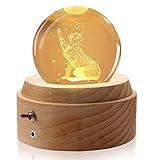 Aoweika Spieluhr, 3D Kristallkugel Spieluhr Mit Warmem Licht Projektionsfunktion, Rotierende K9 Kristallkugel Geschenke für Frauen, Geburtstagsgeschenk, Weihnachtengeschenk (Katze)