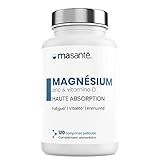 MA SANTÉ Magnesium 120 Tabletten | Veganes Nahrungsergänzungsmittel mit hoher Absorption | Dreifachwirkung: Müdigkeit reduzieren - Vitalität - I