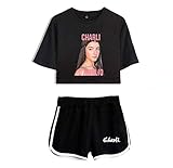 LYJNBB Charli D'Amelio T-Shirts, Shorts Anzug für Frauen, kurzen Hülsen-Pullover Tee, Crewneck XS-XXL, Best Friend Set Kleidung,Black2,S