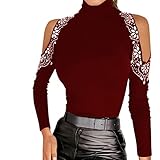 SHZFGUI Damen Cold Shoulder Casual Sommer Top Rundhalsausschnitt Schulterfrei Schnüren einfarbig Hemdb