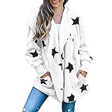 MRULIC Winterjacke Damen Langarm Stars Drucken GroßE GrößEn Fuzzy Kapuzen Mantel Kapuzenpullover Kapuzenjacke Herbst Winter Langarmshirts Hoodie Mantel Jacke(Weiß,S)