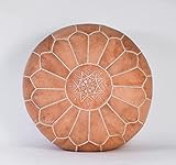 Marokkanischer Leder Pouf Handgemachte Ottomane Poof für Wohnzimmer Möbel und Home Decor Boden Fußhocker hassock Boho Runde Stuhl Fußstütze Hocker Pouf Natur mit weißen Nähten (1)