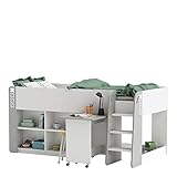 habeig Kinderbett HOCHBETT Weiss #070 Schreibtisch auf Rollen + Treppen KOMBIBETT 90x200