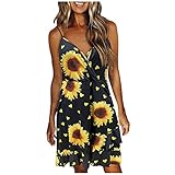 IKFIVQD Damen Mode V-Ausschnitt Ärmellos Casual Kleid Träger Rückenfrei Kleider Leicht Strandkleid Maxikleid, A4, XL
