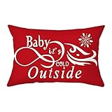 AmDxD Weihnachten Kissenbezüge 30x50cm, Zierkissenbezüge Baby It's Cold Outside Muster, in Polyester, für Sofa Schlafzimmer Wohnzimmer Dekor, Rot Weiß